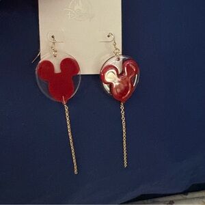 Disney Red Mickey Mouse ballon Earrings with Gold Chain 🎈